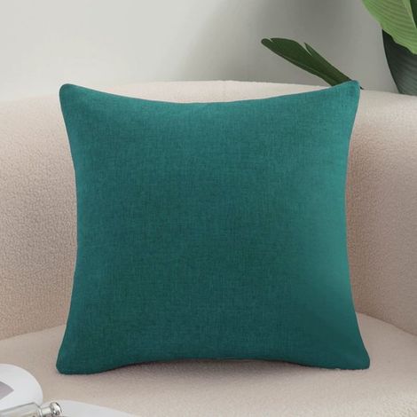 Lot de 2 housses de coussin pour canapé, housses douillettes en coton et lin pour canapé, canapé-lit, salon, maison, housses de coussin unies (40 x 40 cm) - Vert foncé (1/5)