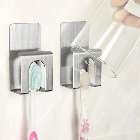 2 pièces Porte Brosse à Dents Mural, Support Brosse a Dent Electrique en Acier Inoxydable 304, Porte Brosse à Dents Electrique, pour Salle de Bain, Multi Fonctions Rangement pour Dentifrice, Ras (1/5)