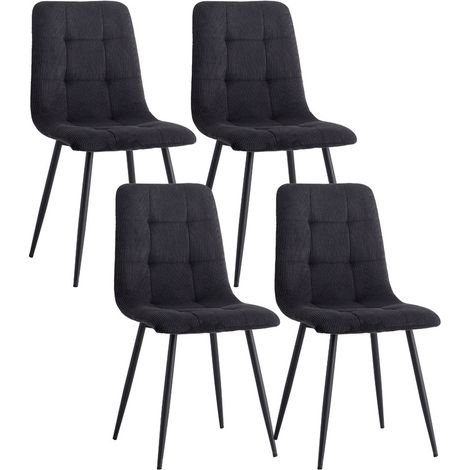 Wokaka Set di 4 Sedie - Sedie da pranzo - Sedie in velluto a coste - Stile vintage - Nero