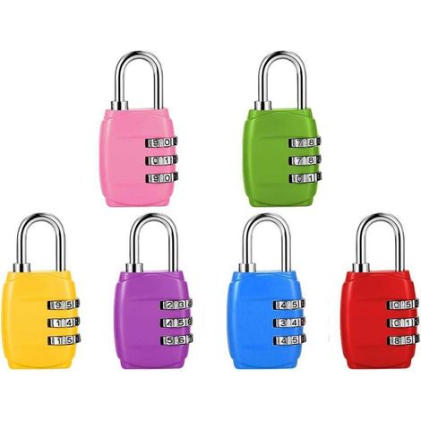 6er Set Zahlenschloss 3-stellig für Koffer, Rucksack, Schrank in 6 Farben