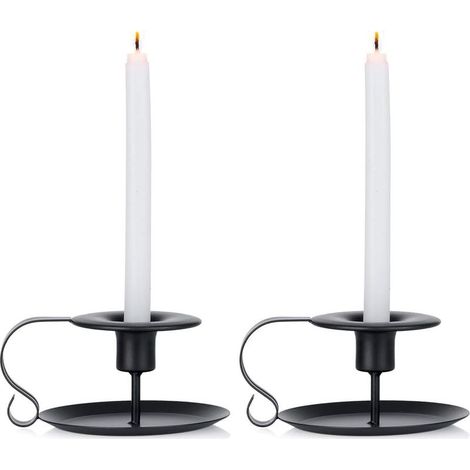 2 Pièces Étagère de Bougeoir Vintage en Forme de Cône en Fer Forgé, Chamberstick Bougeoir Long avec Poignée et Plateau, pour la Décoration de Chandelier Noël Restaurant Salle (1/5)
