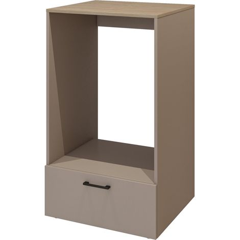 Mueble de almacenamiento para lavadora colección WASHING – 1 cajón – Color topo y roble