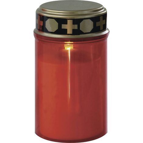 Candela a LED per cimitero, rossa, 2x C, IP44, con timer (1/4)