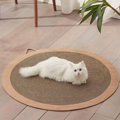 AUTRUCKER Runde Katzenkratzmatte, Rattan-Kratzmatte, kratzfest und kühlend, braun, 60 cm Durchmesser (1/4)