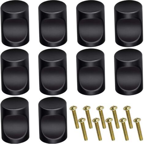 10pcs Tiroir de Porte Poignée, Bouton de Meubles, Unique Trou Rond Boutons de Tiroir, Moderne Boutons de Porte, Boutons Ronds pour Armoire, Placards, Salle de Bain et Cuisine (Noir)