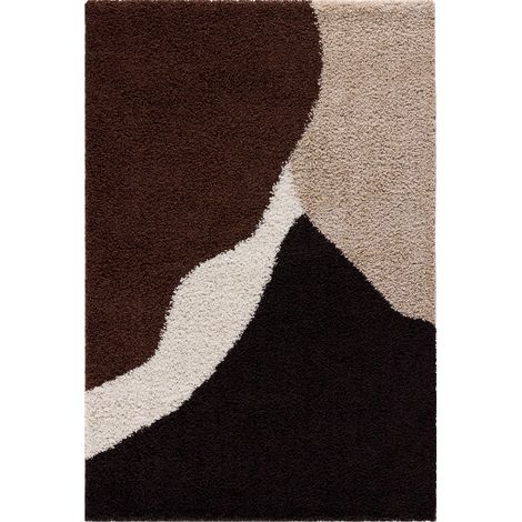 Tapis shaggy marron motif géométrique intérieur - 80 x 140 cm (1/5)