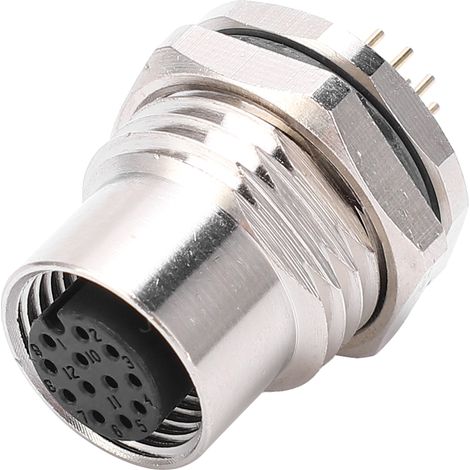 Connecteur M12 femelle étanche IP67 12 broches, panneau à visser, jack à souder métallique, F1, montage par trou, filetage, prise ronde industrielle (1/5)