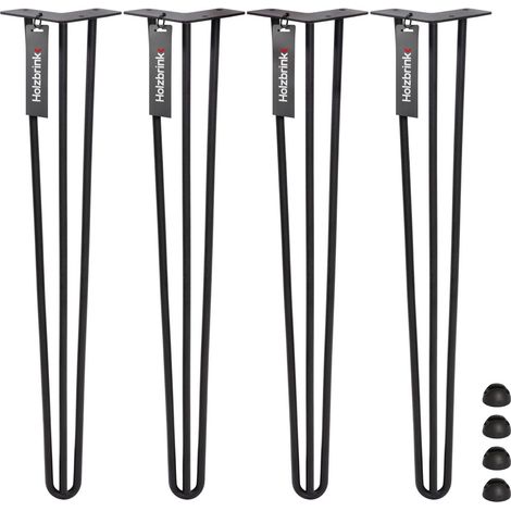 HOLZBRINK Pied de Table en Acier Hairpin Triple Barre 12 mm, Hauteur: 60 cm, Noir Foncé, 4 pcs, HLT-13A-60-9005