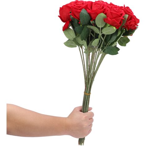 Roses artificielles réalistes à longue tige, 50 pièces, fausses pour bouquets de mariage, arrangements de centres de table, décorations pour la maison, rouge (1/5)