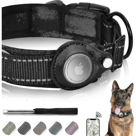 Collier pour chien Airtag réfléchissant, rembourré Apple Air Tag Heavy Duty Collier pour chien DogBlackL (1/5)