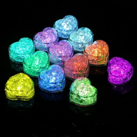 Glaçon Lumineux LED, Coloré Flash Ice Lot de 12 Coloré Flash Ice Cube Couleur Lumineux Submersible Décoratifs Coloré Lumière LED pour Mariage Club Bar Boisson fête(Coeurs) (1/5)