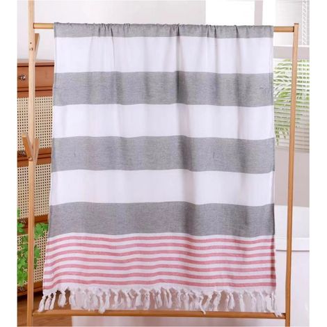 Toalla de playa 90x180 con flecos, rayas grises (1/2)