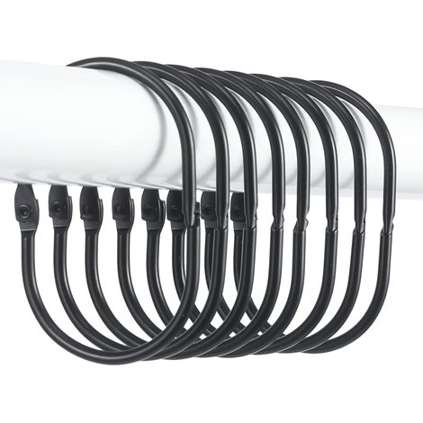 anneaux de douche goowin, crochet rideau de douche en métal noir, anneaux ovales à pression pour rideau de douche, anneaux de rideau de douche antirouille, crochets de douche à glissement fluide pour (1/5)