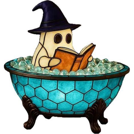 LYERCW - Lampe fantôme lisant un livre, veilleuse de baignoire sur le thème des fantômes pour décorations de fête d'Halloween, décoration de bain fantôme mignonne, 1 pièce (1/5)