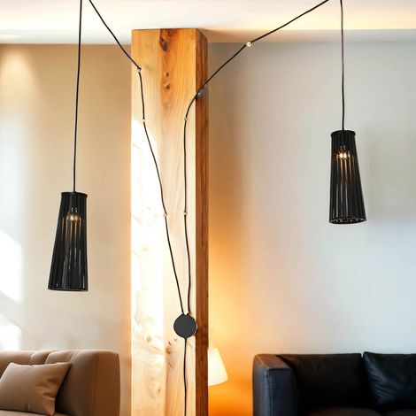 Wandleuchte mit Schalter Holz Schwarz 2-flmg Dover