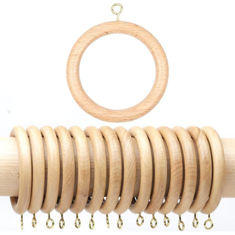 KLVGTIFS PU - Lot de 12 anneaux de tringle à rideaux en bois de hêtre, style rustique, pour rideaux de 2,54 à 4,45 cm de diamètre intérieur. Convient aux tringles de 2,54 à 4,45 cm. (1/4)