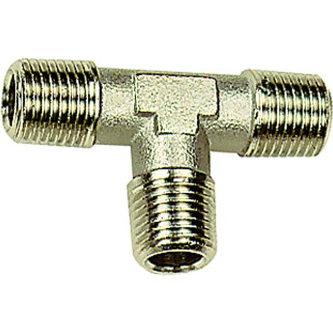 Riegler T-Stück, außen/außen/außen, R 1/2, SW 21, Messing vernickelt (1/3)