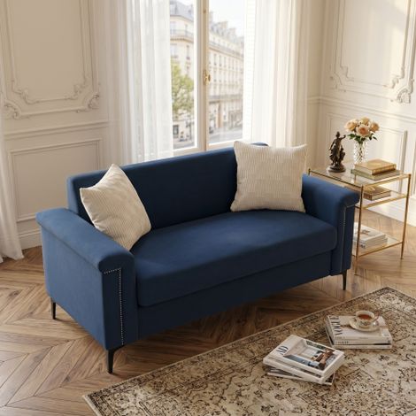 FX-P22EU-BU (SOFA 557-39)Minimalistisches 2-Sitzer-Sofa im nordischen Stil – Weicher Leinenstoff, stabile Eisenbeine, perfekt für kleine Wohnzimmer
