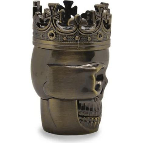 Broyeur à épices 3 niveaux, broyeur à herbes, broyeur à tabac en forme de crâne avec couronne, bronze, pour la cuisine maison (1/5)
