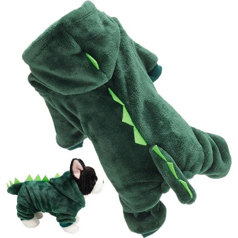 Costume pour chien - Sweat à capuche dinosaure pour chats et chiens - Vêtement doux et chaud pour animaux de compagnie - Costume de dinosaure - Sweat à capuche en peluche (L) (1/5)