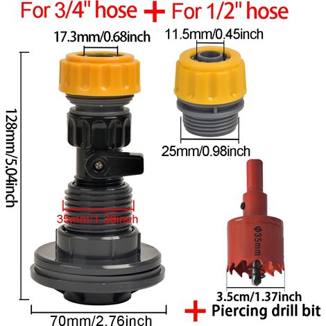 (C) Kit de robinet pour récupérateur d'eau de pluie en PVC durable de 3/4 po, avec raccord de tuyau, joint étanche pour réservoirs, idéal pour l'irrigation d'aquariums (1/5)
