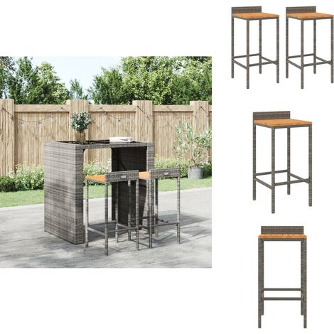 Tabourets de bar lot de 2 gris résine tressée et bois d'acacia - Tabouret De Bar - Tabourets De Bar - Chaise De Bar - Fauteuil De Bar - Mobilier De Jardin (1/5)
