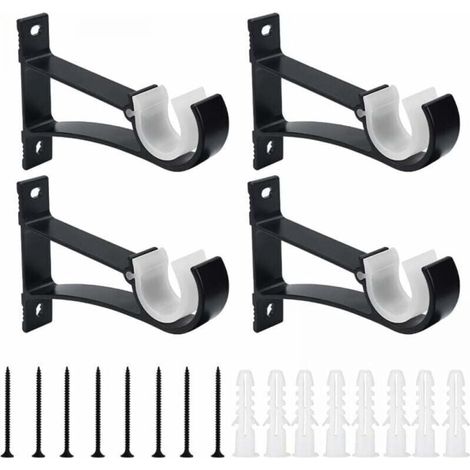 (Nero) Confezione da 4 supporti per asta per tende in lega di alluminio, 118 cm, supporto per asta per tende antiruggine con viti e tubo di espansione per soggiorno, ufficio, studio (1/5)
