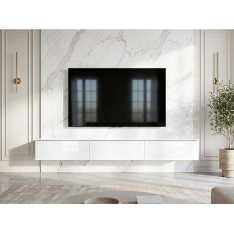 AX LIVING Lowboard TV Kommode 3x100 Barvo Weiß Matt/Hochglanz Hängend
