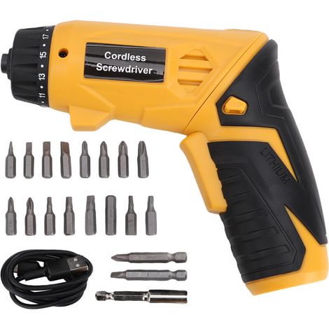 Visseuse Sans Fil 4Nm, Visseuse Devisseuse sans Fil 1.5Ah 3.6V Avec 18 Accessoires, Lampe LED, Câble USB et Boîte de Rangement, Pour la Réparation et le Bricolage