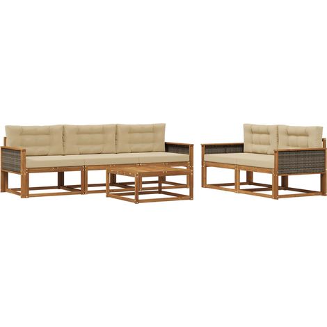 Conjunto de sofás de exterior con cojín 6 pcs Natural y Beige vidaXL
