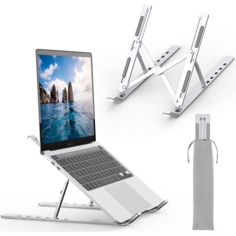 Verstellbarer Laptopständer, faltbarer Aluminium-PC-Ständer mit 6 Höheneinstellungen, kompatibel mit MacBook Air/Pro und Dell Laptops von 10 bis 17,3 Zoll, leicht und stabil - Silber.
