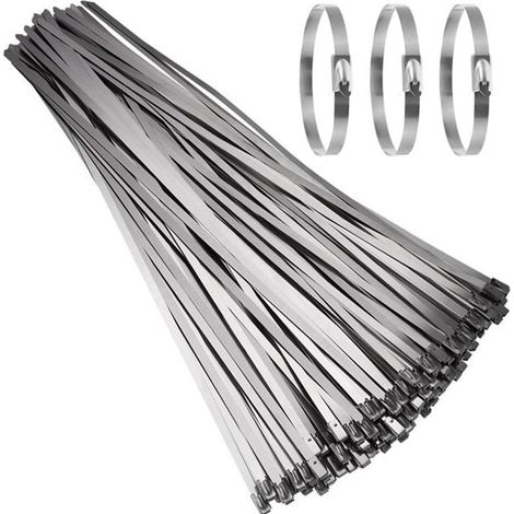 GDHZS-  Collier de Serrage Inox 100 Pièces 500×4,6mm, Attache Câblées Inox, Serre Cable Acier, Collier de Serrage Métallique pour Enroulement D'échappement, Câbles Groupés, Entretenir les Clôtures (1/5)