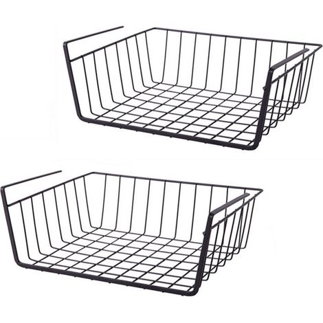 Lot de 2 paniers suspendus amovibles en métal - organisateur - panier suspendu pour placard - convient pour bureaux, cuisines, réfrigérateurs, salles de bains, armoires, placards - rangement - noir (1/5)