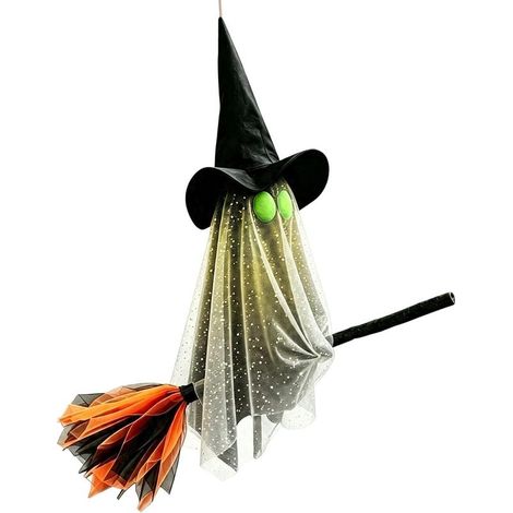 Décoration Fantôme Lumineux Halloween DIY Balai Volant Avec Chapeau De Fantôme Lumineux Décor Hanté Pour Porche Fenêtre Cadre Jardin Pelouse Cour Clôture (1/5)