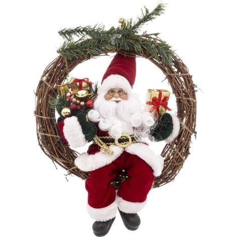 Paris Prix - Couronne Père Noël Déco soir 39cm Rouge & Beige