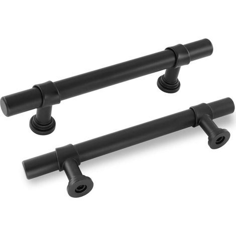Lot de 10 poignées de meuble noir Entraxe 128mm Acier inoxydable et alliage de zinc Finition noire mate Vis standard incluses (1/4)