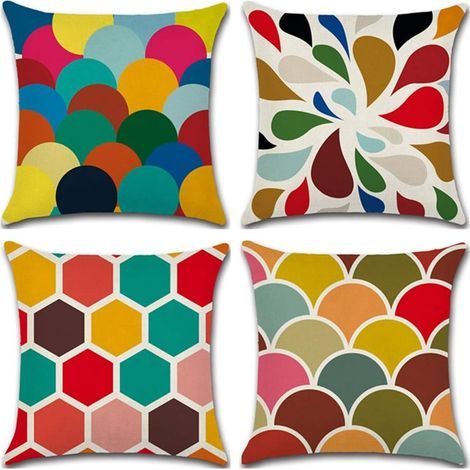 Fundas de cojín de 4 piezas, 45 x 45 cm, fundas de almohada cuadradas decorativas, estampado geométrico colorido, algodón, decoración para el hogar para dormitorio, sala de estar, oficina