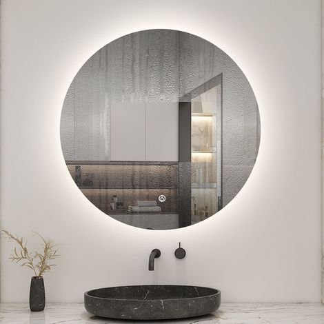 700MM Round Demister Bathroom Mirror with Dimmable LED Lights, Touch control and wall switches, Vertical Wall Mounted, IP44, Blackout memory (1/5)