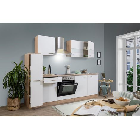 Cuisine Kitchenette bloc cuisine intégrée Chêne Blanc Merle 240 cm Respekta (1/4)