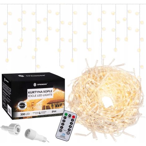 LUCI TENDA LUMINOSA 300 LED IP44 BIANCHE TELECOMANDO