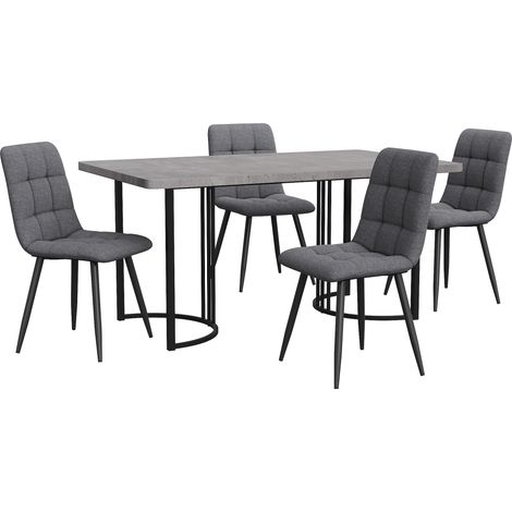 Conjunto de comedor de 5 piezas mesa de 140 x 80 cm con 4 sillas gris MDF y patas metálicas negras (1/5)