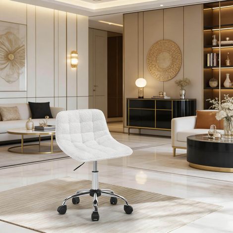 Sedia da ufficio 50x43x60-67.5 cm bianca in ciniglia e metallo girevole regolabile con ruote (1/5)