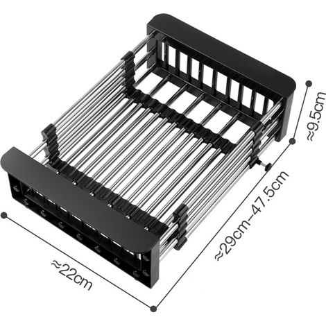 Égouttoir de cuisine, égouttoir extensible en acier inoxydable pour évier, étagère de rangement, égouttoir pour vaisselle, bols et baguettes, grand modèle noir (1/5)