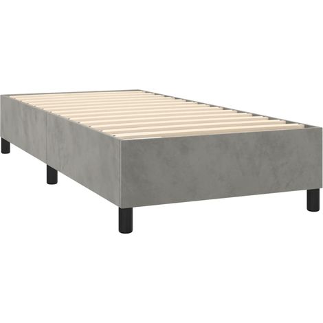 Somier de láminas sobre patas estructura de cama 90x200 cm tela terciopelo gris claro TDL0207154