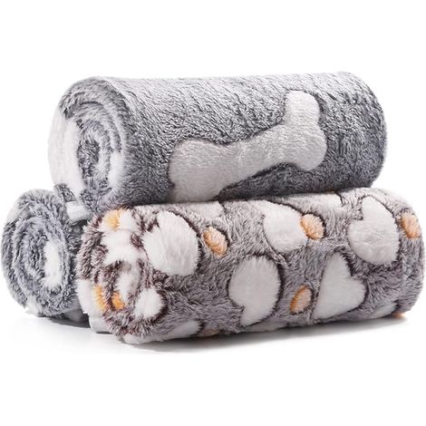 Fluffy and Washable Fleece Blanket for Dogs, Cats, for Sofa/Sofa/Bed, Suitable for Small and Medium Dogs and Cats, Grey Bones, 40 x 60 cm (1/5)