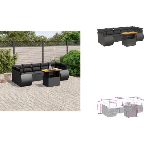Salon de jardin 8 pcs avec coussins noir résine tressée - Ensemble Salon De Jardin - Meuble Extérieur - Résine Tressée - Rotin Synthétique - Table Extensible (1/3)