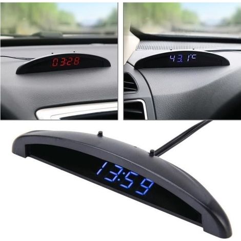 Online Store - Horloge de voiture, thermomètre de voiture 2 en 1, affichage numérique LED, horloge à police bleue (1/4)