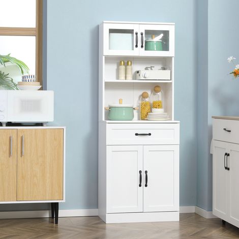 Alacena de Cocina Mueble Buffet de Cocina con 4 Puertas Cajón y Estantes Ajustables para Comedor 60x38x161 cm Blanco (1/5)
