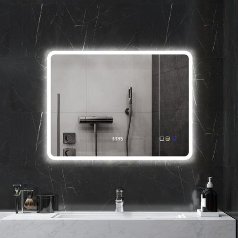 Miroir de salle 80x60 cm de bain avec lumière LED avec Bluetooth 3 couleurs de Fonction anti-buée mémoire IP44 (1/4)