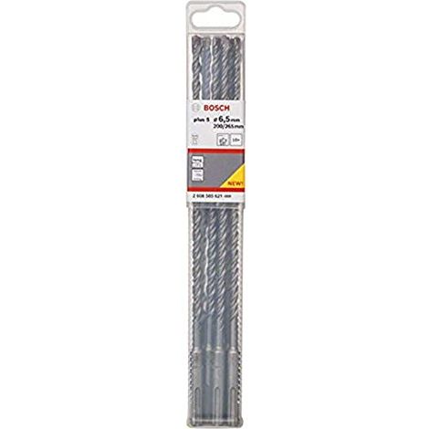 Set di 10 punte per perforatore SDS Plus-5, � 6,5 mm, lunghezza 265 mm, compatibili con martelli perforatori Bosch